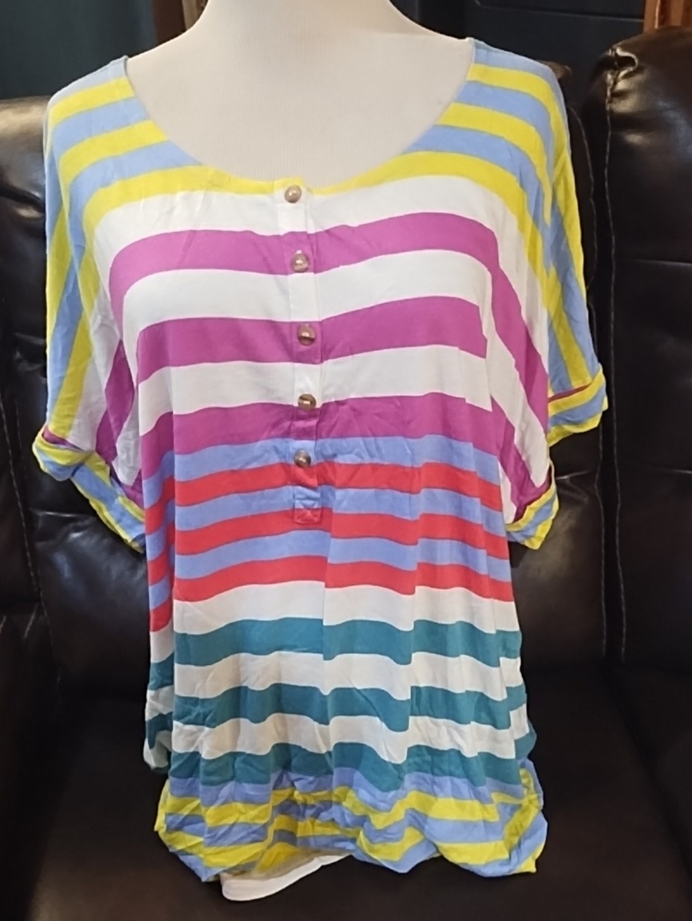 Splendid Multicolor Striped Button-Front Top